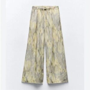 Zara Beige Tie-Dye Wide-Leg Pants